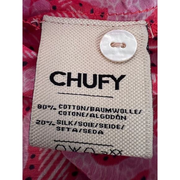 CHUFY Pink High Neck Cotton Silk Blouse Cottagecore Floral Spring Luxury XS - Picture 7 of 10
